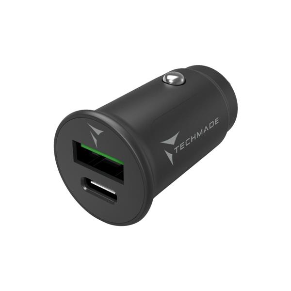TECHMADE CARICATORE AUTO FASTCHARGER 30 WATT TYPE-C + USB A