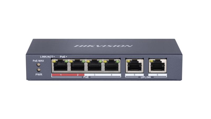 SWITCH HIKVISION 4*LAN + 2*P 10/100M POE 35W MET. DS-3E0106P-E/M
