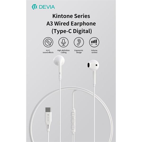 DEVIA AURICOLARI A3 DIGITAL FILO CON CONNETTORE TYPE-C WHITE