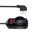 VELAMP MULTIPRESA 2 BIPASSO + SHUKO 10/16 CON INTERRUTTORE BLACK