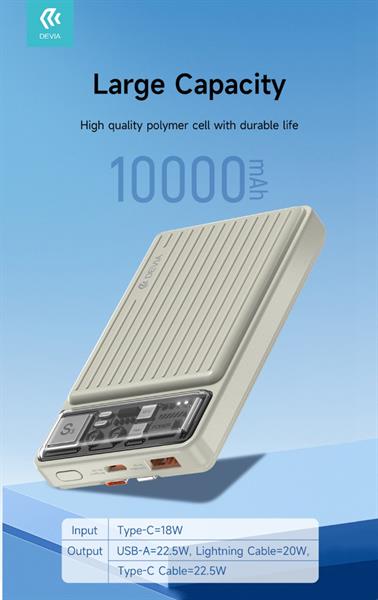 DEVIA POWER BANK 10.000MAH 2 CAVI 22.5W CARICA RAPIDA AVORIO