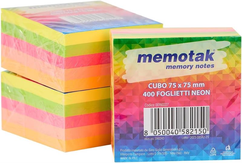 MEMOTAK BLOCCHI CUBO 75X75 400FF COLORI ASSORTITI