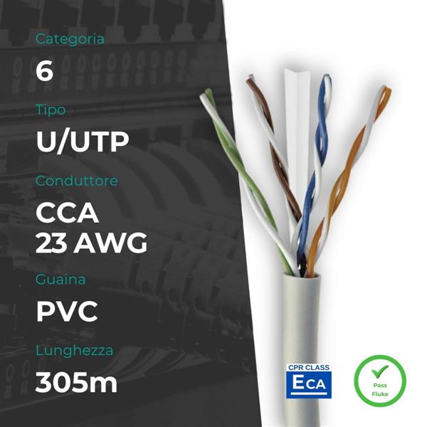 CAVO DI RETE MACHPOWER U/UTP CAT6 305MM CCA 23AWG PVC ECA GRIGIO