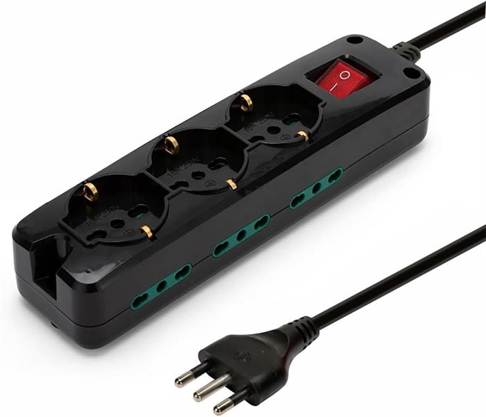 VELAMP MULTIPRESA 6 BIPASSO 10/16 3 SHUKO CON INTERRUTTORE BLACK