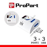 PROPART MULTIPRESA DA TAVOLO 3 BIPASSO/SCHUKO + USB 16A INTERR.