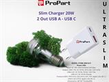 PROPART CARICA BATTERIE SLIM 20W 2 OUT USB-A / USB-C