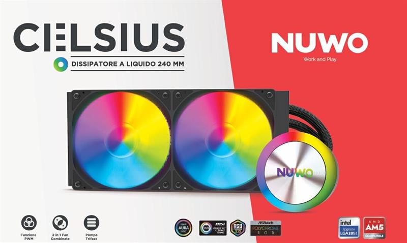 DISSIPATORE CPU NUWO LIQUID CELSIUS 240MM ARGB 2*120MM