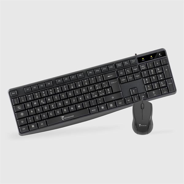 TECHMADE KIT DI TASTIERA E MOUSE CON FILO USB COLORE NERO